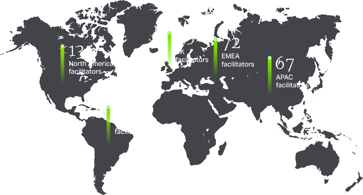 A global map showing region and continent names with numbers and a green line and dot