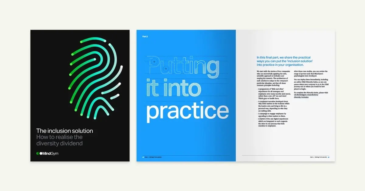The cover and first page of MindGym's DEI whitepaper The cover and first page of MindGym's DEI whitepaper