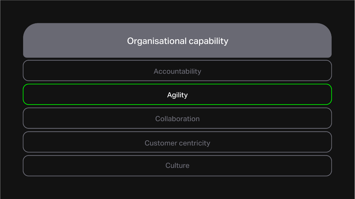 A single-column table with 'organisational capability' at the top and 'agility' highlighted in a row below